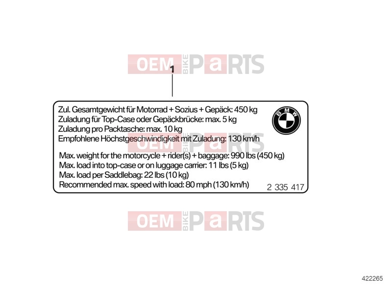 BMW Motorrad BMW 2015 C-Models C evolution (0C03) Instruction notice, Payload