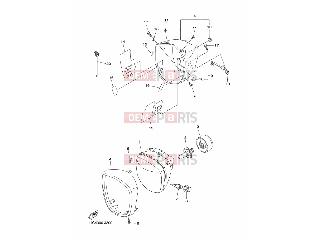 YAMAHA XVS 1300 A Midnight Star XVS1300A 1CS4 2014 HEADLIGHT