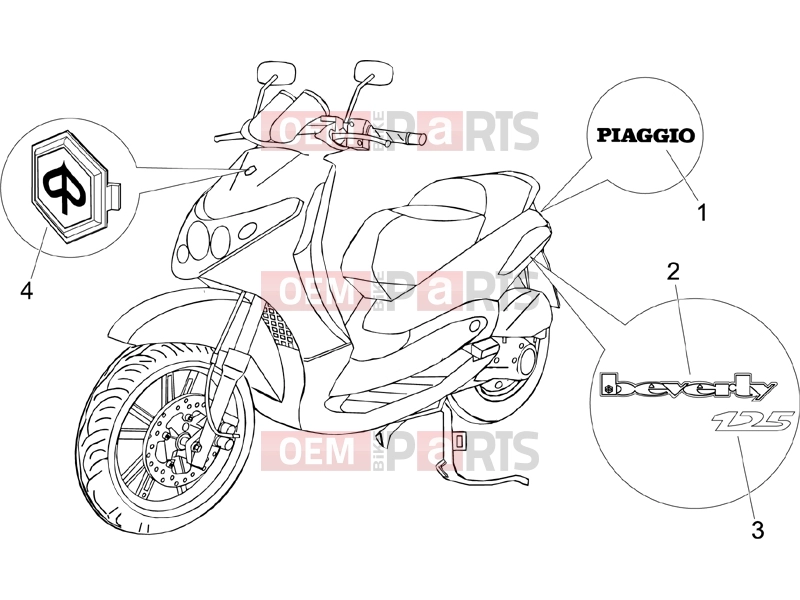 PIAGGIO Beverly 125 Frame - Plastic parts - Coachwork » Plates - Emblems