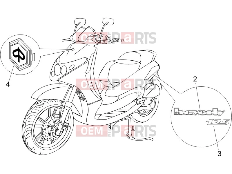 PIAGGIO Beverly 125 Frame - Plastic parts - Coachwork » Plates - Emblems
