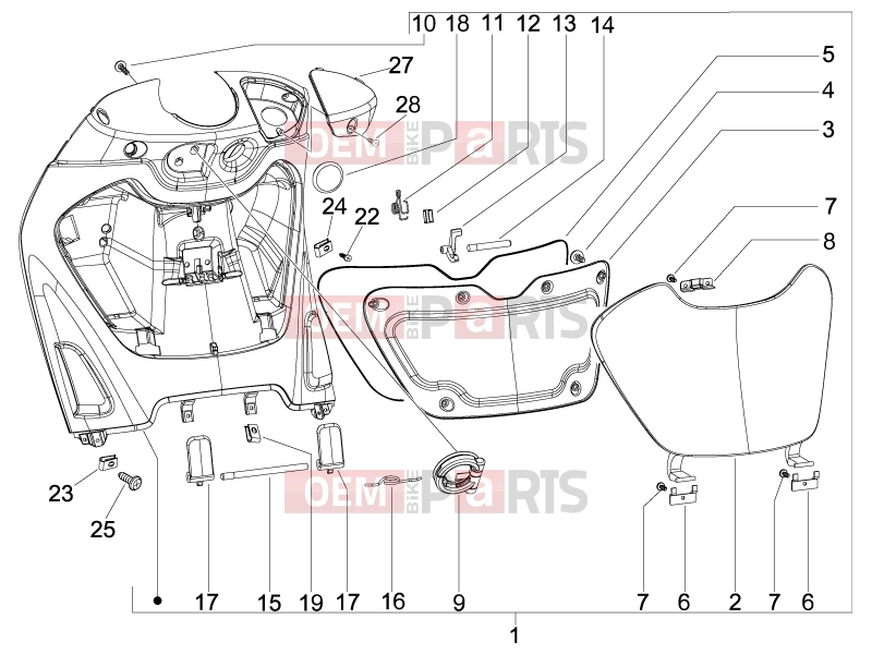 PIAGGIO Beverly 250 Frame - Plastic parts - Coachwork » Front glove-box - Knee-guard panel