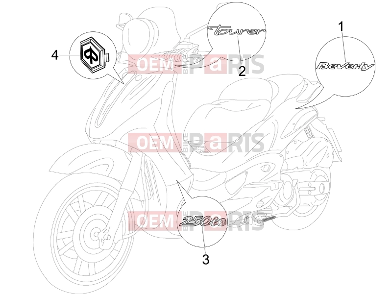 PIAGGIO Beverly 250 Tourer Frame - Plastic parts - Coachwork » Plates - Emblems