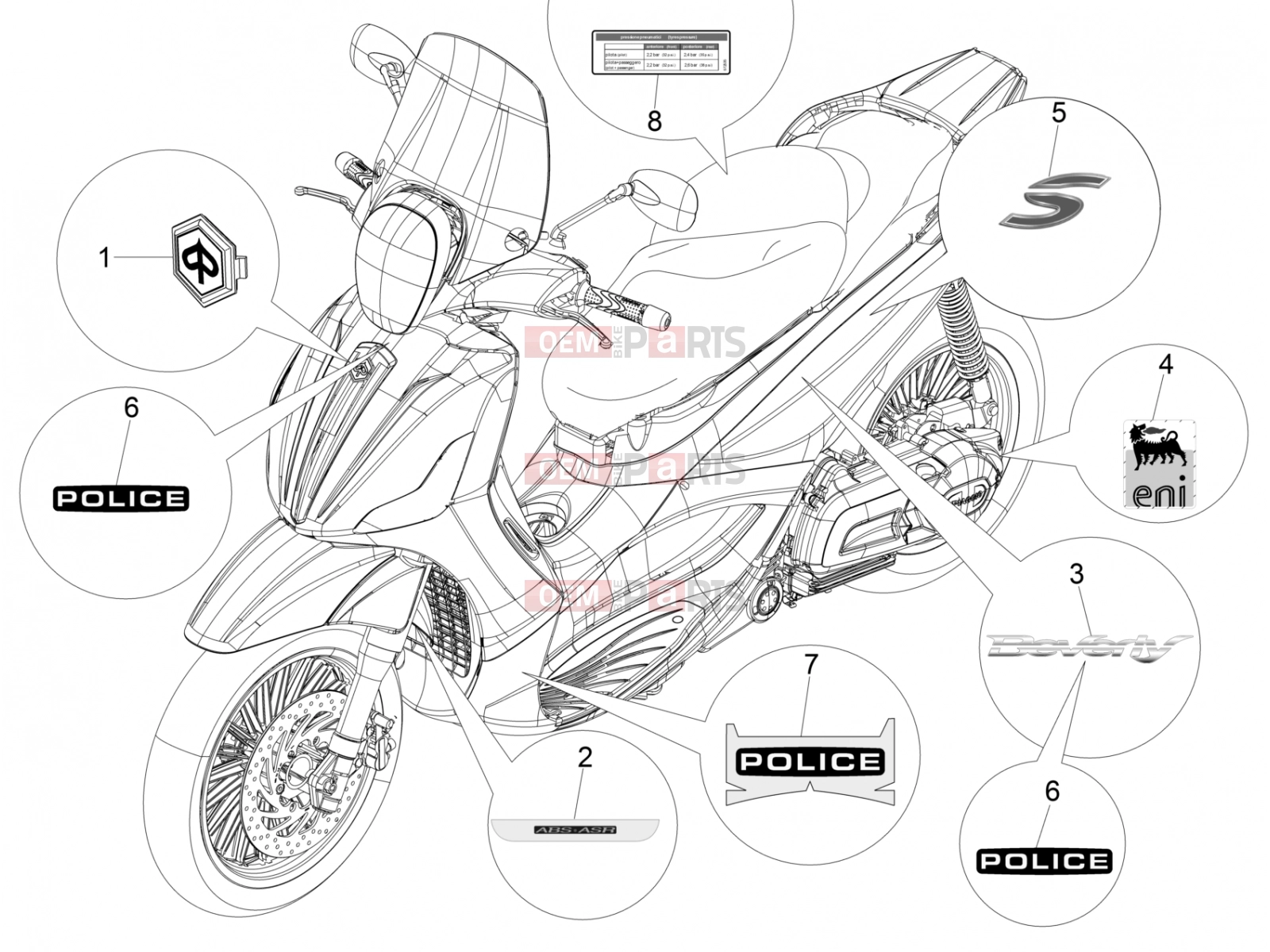 PIAGGIO Beverly 300 ie ABS Frame - Plastic parts - Coachwork » Plates - Emblems