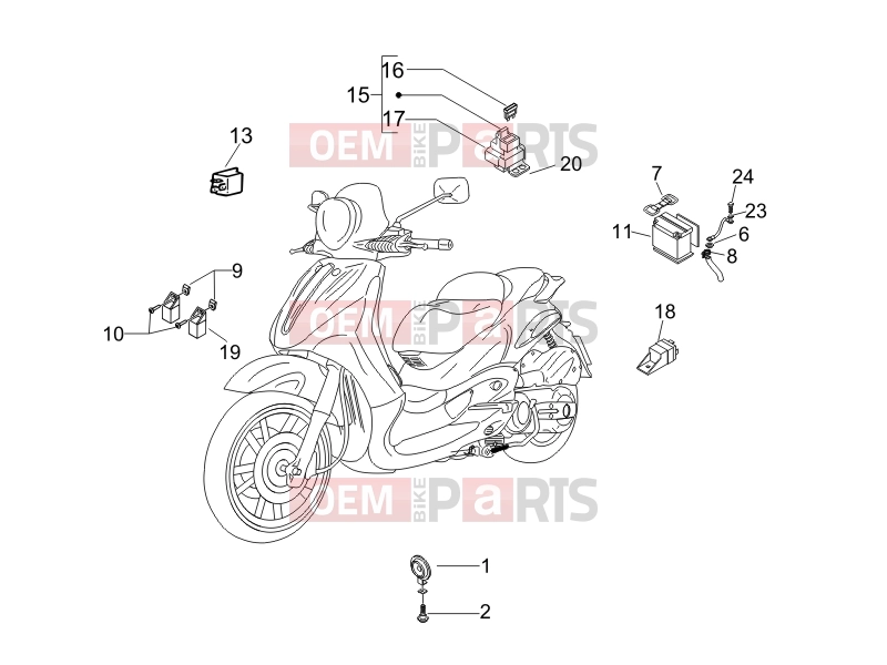 PIAGGIO Beverly 500 Electrical system » Remote control switches - Battery - Horn
