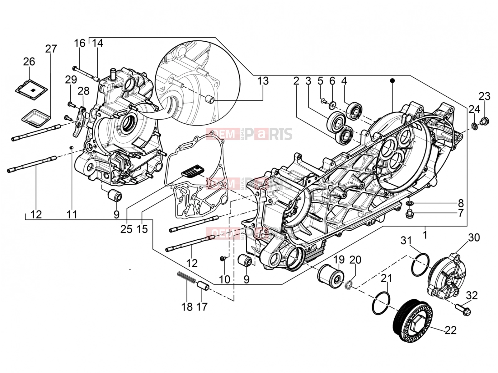 PIAGGIO BV 350 4T 4V ie E3 ( USA / CA ) Engine » Crankcase