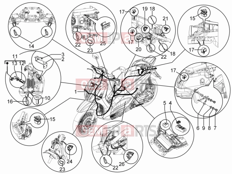PIAGGIO BV 350 4T 4V ie E3 ( USA / CA ) Electrical system » Main cable harness