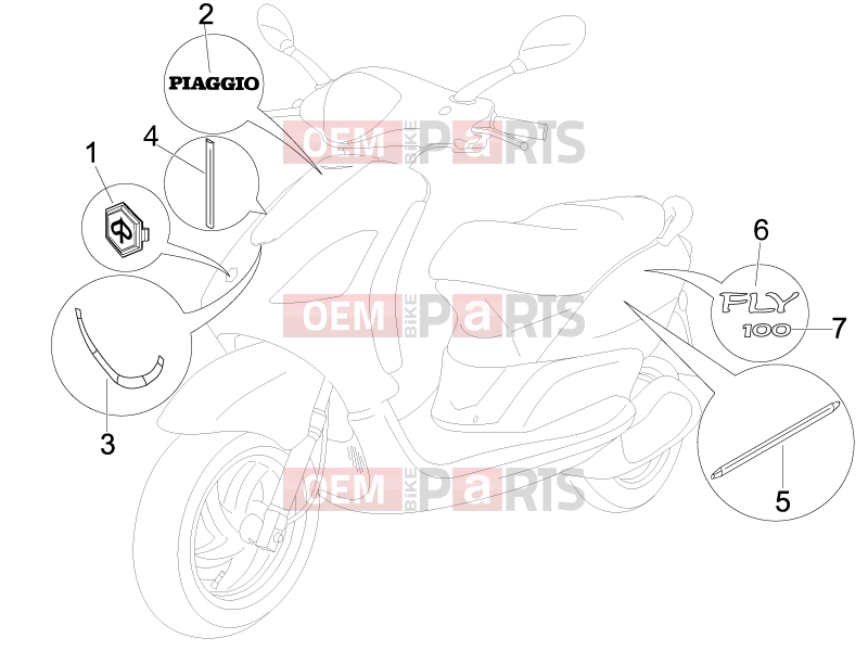 PIAGGIO Fly 100 Frame - Plastic parts - Coachwork » Plates - Emblems