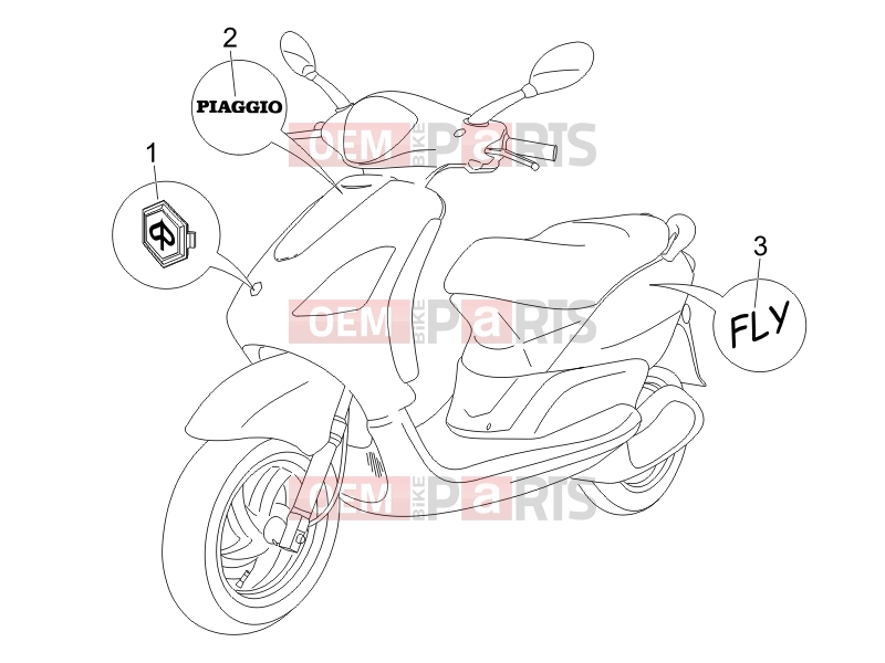 PIAGGIO Fly 50 2T Frame - Plastic parts - Coachwork » Plates - Emblems
