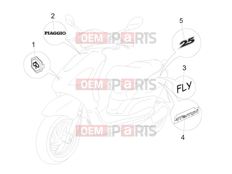 PIAGGIO Fly 50 4T Frame - Plastic parts - Coachwork » Plates - Emblems