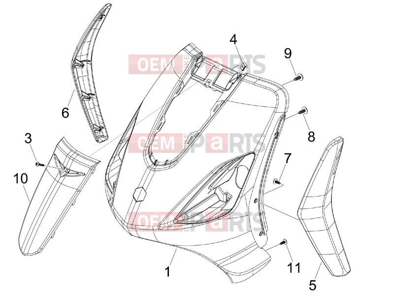 PIAGGIO Fly 50 4T Frame - Plastic parts - Coachwork » Front shield