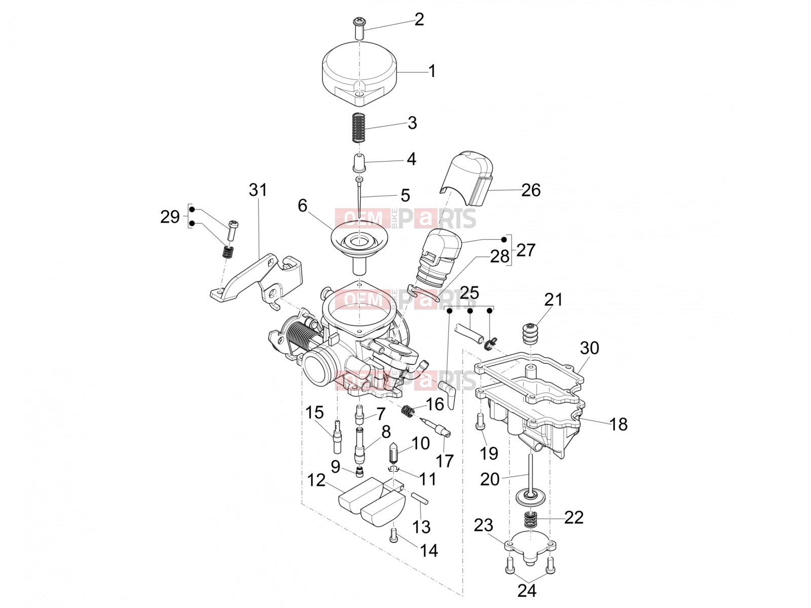 PIAGGIO Fly 50 4T 2V Engine » Carburetor's components