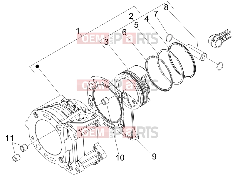 PIAGGIO MP3 125 Engine » Cylinder-piston-wrist pin unit