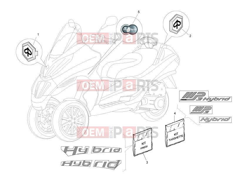 PIAGGIO MP3 125 Hibrid Frame - Plastic parts - Coachwork » Plates - Emblems