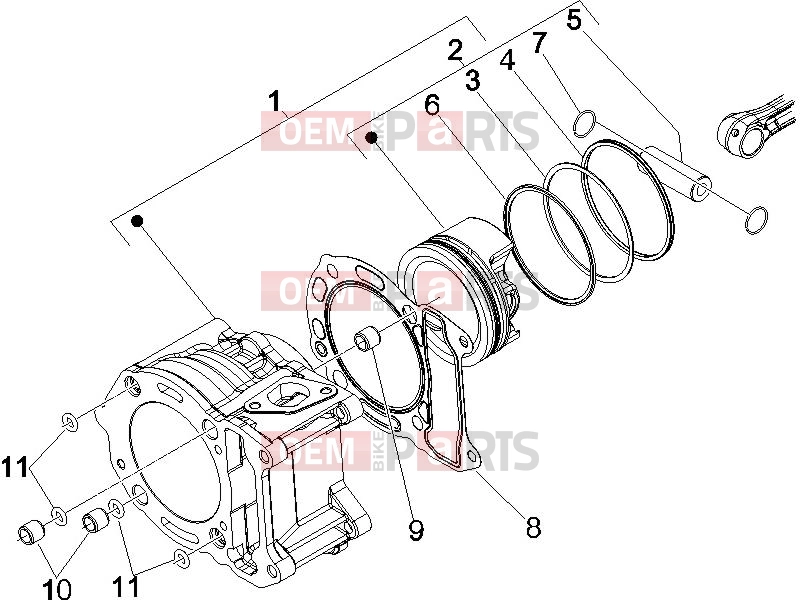 PIAGGIO MP3 250 Engine » Cylinder-piston-wrist pin unit