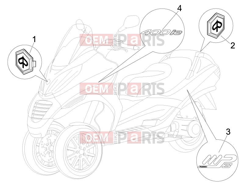 PIAGGIO MP3 400 ie Frame - Plastic parts - Coachwork » Plates - Emblems