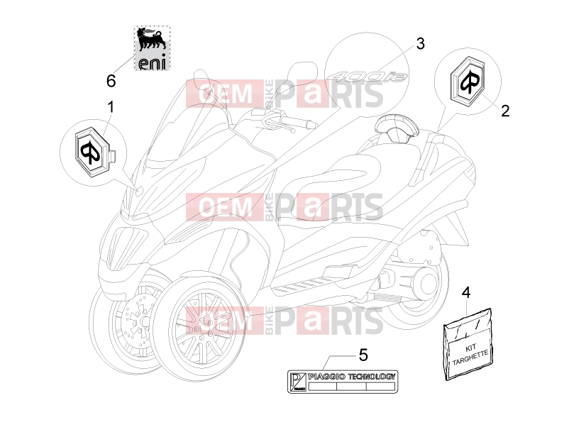 PIAGGIO MP3 400 ie Frame - Plastic parts - Coachwork » Plates - Emblems