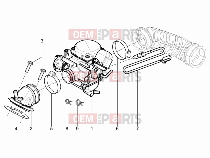 PIAGGIO Typhoon 125 4T 2V Engine » Carburettor, assembly - Union pipe