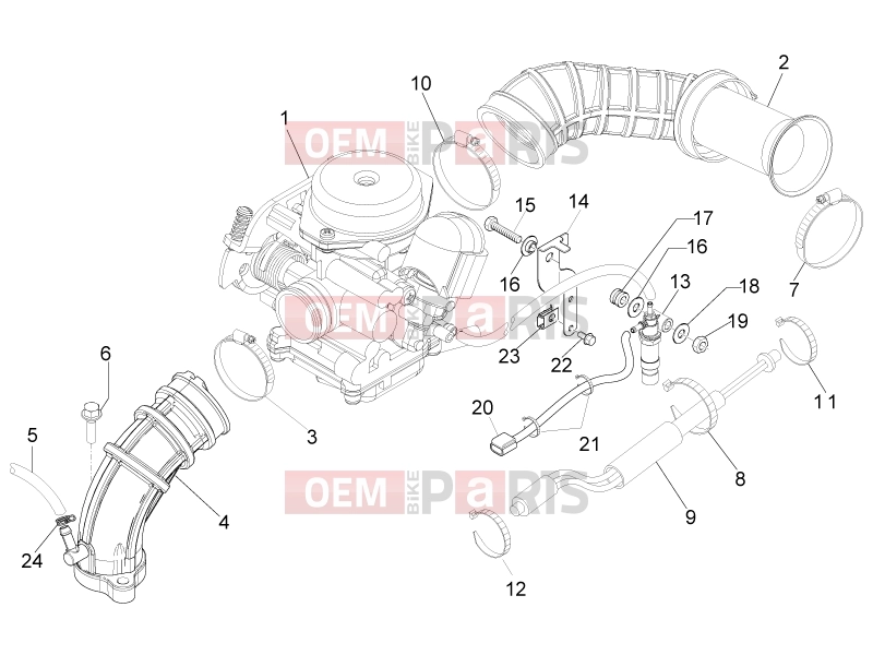 PIAGGIO Typhoon 50 4T 4V E2 (USA, CA) Engine » Carburettor, assembly - Union pipe