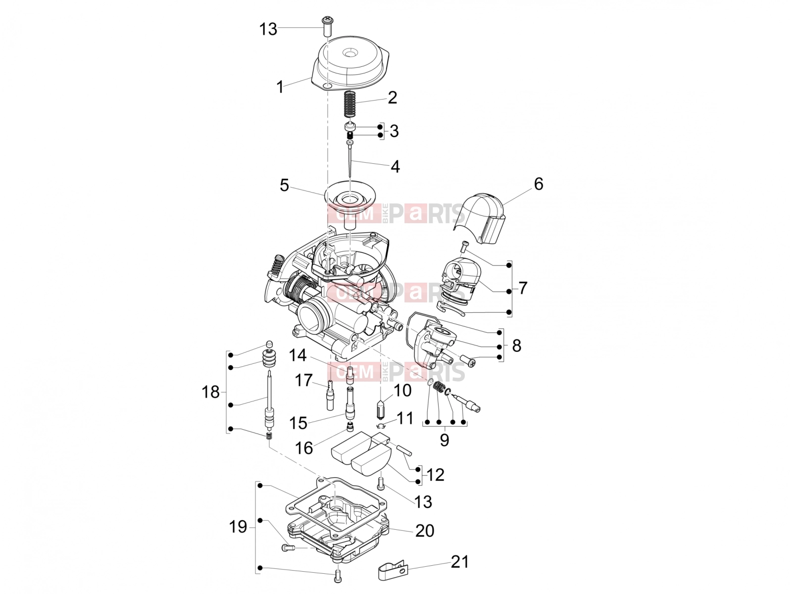 PIAGGIO Typhoon 50 4T 4V E2 (USA, CA) Engine » Carburetor's components