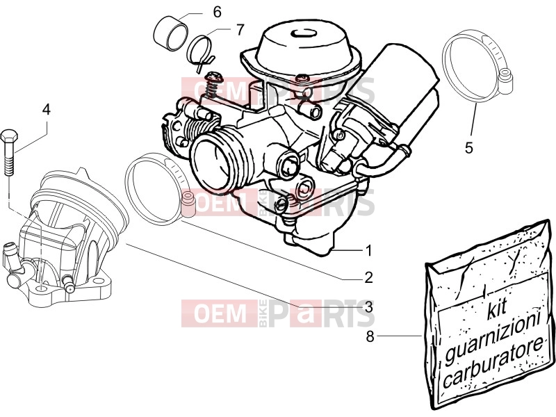 PIAGGIO X8 200 Engine » Carburettor, assembly - Union pipe