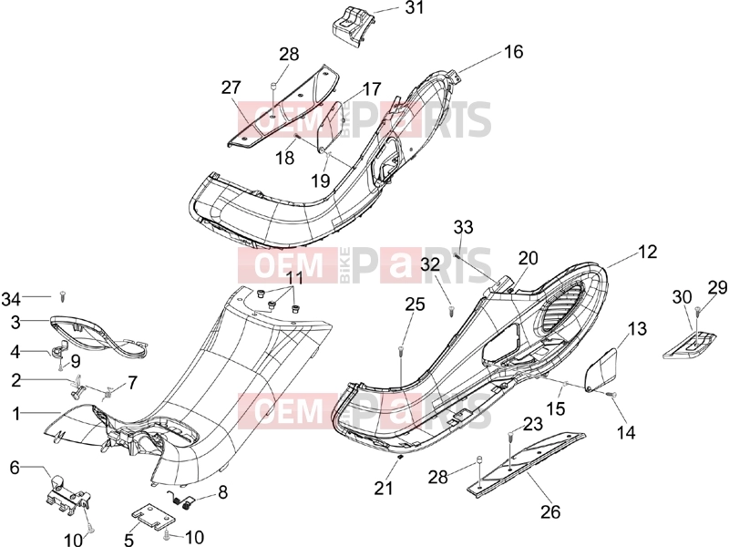 PIAGGIO X9 500 Evolution ABS Frame - Plastic parts - Coachwork » Central cover - Footrests