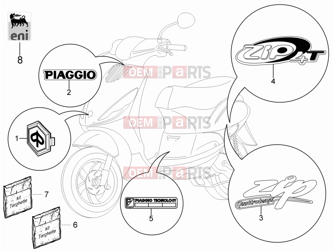 PIAGGIO Zip 50 4T Frame - Plastic parts - Coachwork » Plates - Emblems
