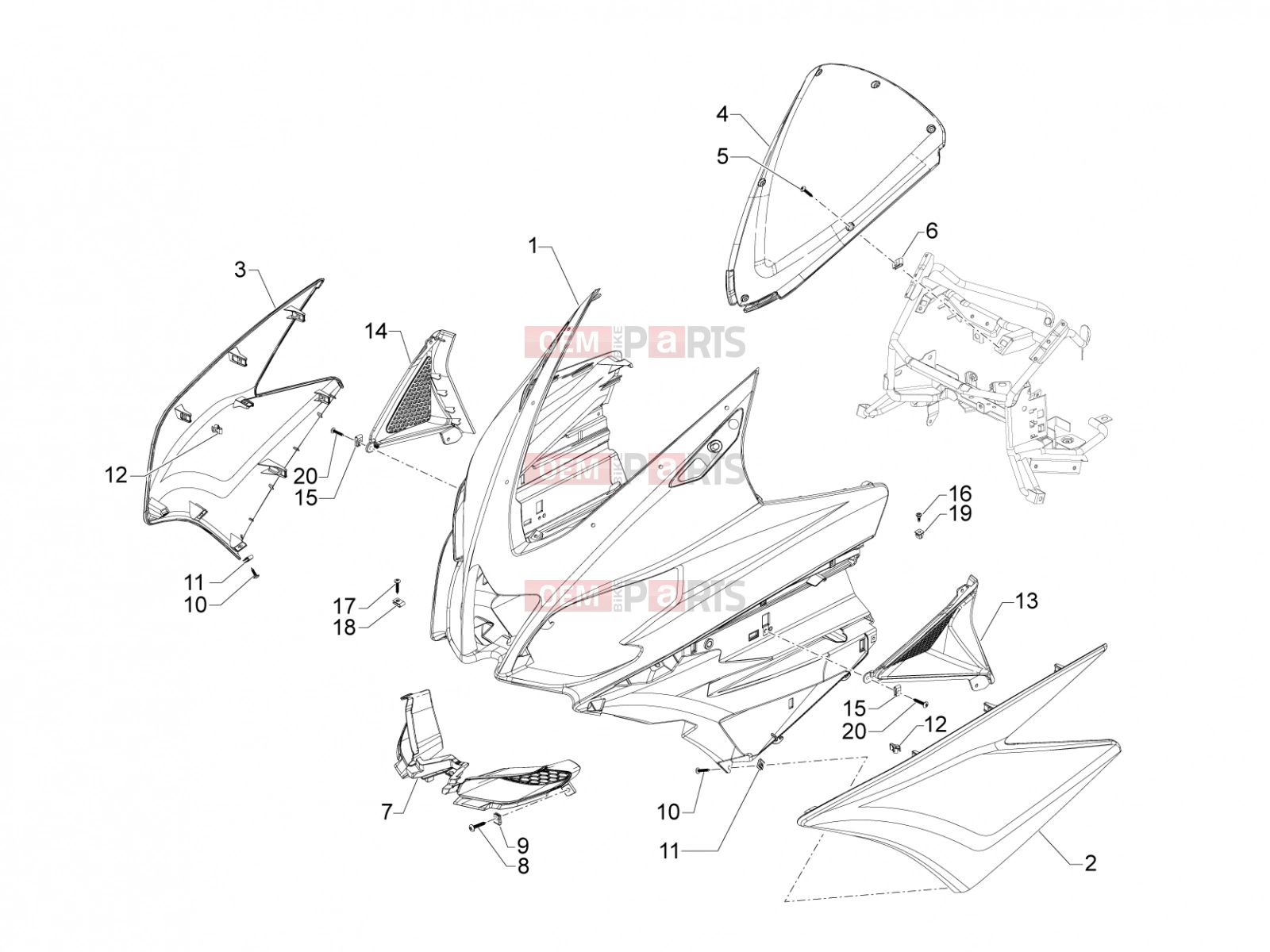 APRILIA SRV 850 Frame - Plastic parts - Coachwork » Front shield