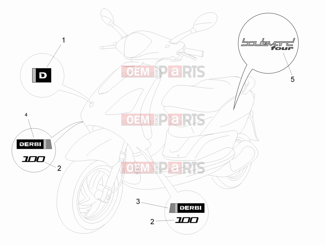 derbi Boulevard 100 4T Frame - Plastic parts - Coachwork » Plates - Emblems