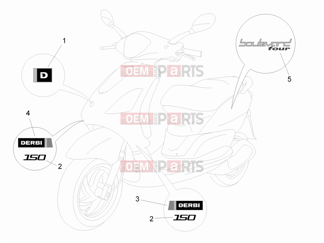 derbi Boulevard 150 4T Frame - Plastic parts - Coachwork » Plates - Emblems