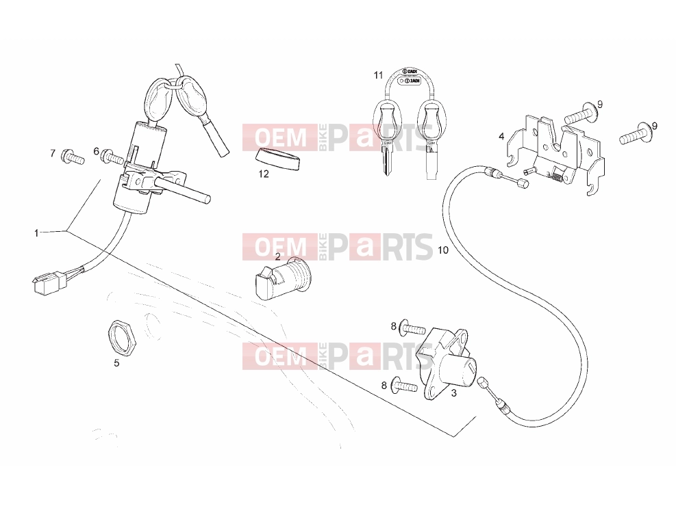 derbi Rambla 300 Tables » Lock hardware kit