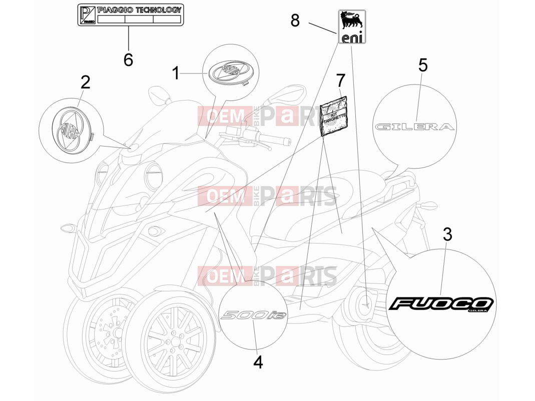 gilera 2010 Fuoco 500 Frame - Plastic parts - Coachwork » Plates - Emblems
