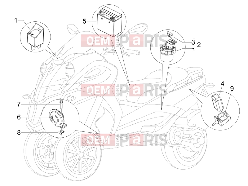 gilera 2012 Fuoco 500 Electrical system » Remote control switches - Battery - Horn