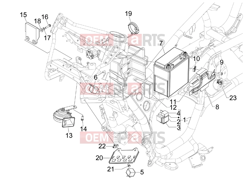 gilera 2009 GP 800 Centenario Electrical system » Remote control switches - Battery - Horn