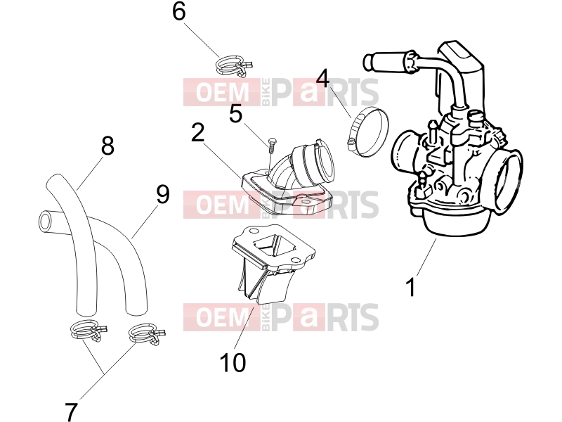 gilera 2011 Runner 50 SP Engine » Carburettor, assembly - Union pipe