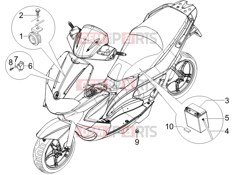 gilera 2011 Runner 50 SP Electrical system » Remote control switches - Battery - Horn