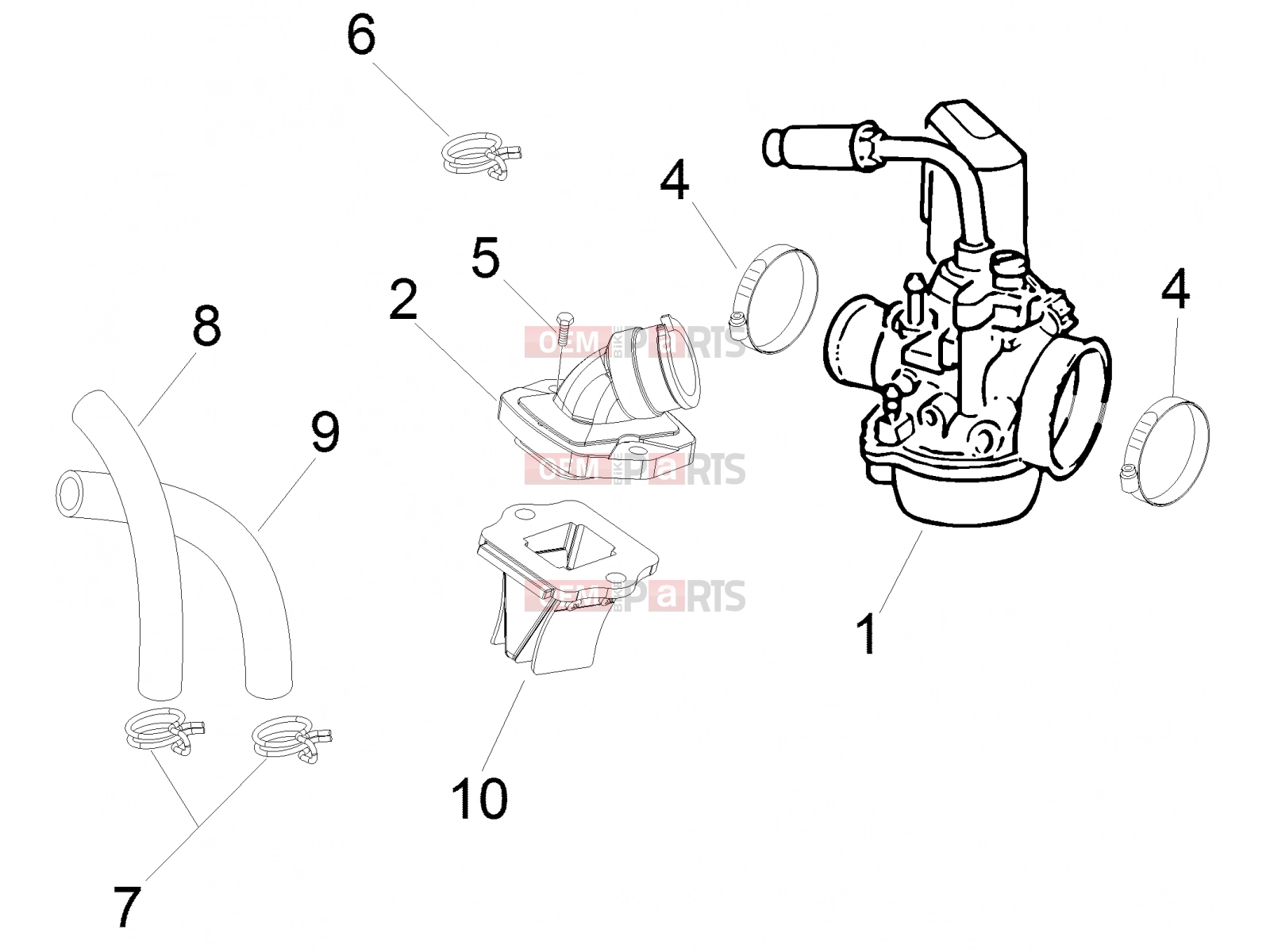 gilera 2008 Runner 50 SP Engine » Carburettor, assembly - Union pipe