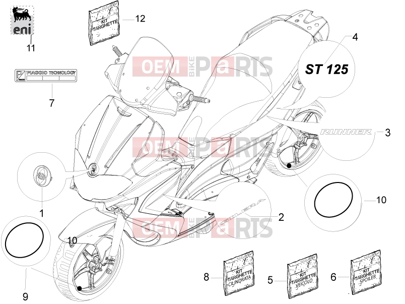gilera 2013 Runner 125 ST 4T Frame - Plastic parts - Coachwork » Plates - Emblems