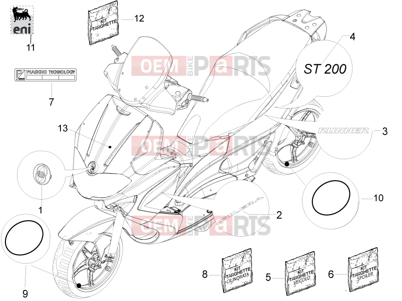 gilera 2010 Runner 200 ST 4T Frame - Plastic parts - Coachwork » Plates - Emblems