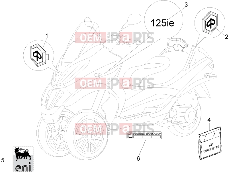PIAGGIO MP3 125 ie 2008-2011 (EMEA) Frame - Plastic parts - Coachwork » Plates - Emblems