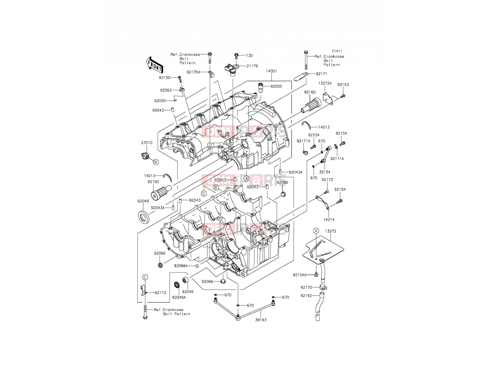 Kawasaki Z800 (ZR800AGF) Crankcase exploded drawing > oem-bike