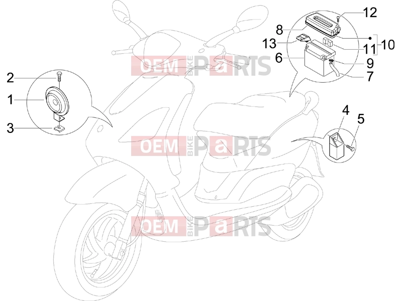 PIAGGIO Fly 50 2T Electrical system » Remote control switches - Battery - Horn