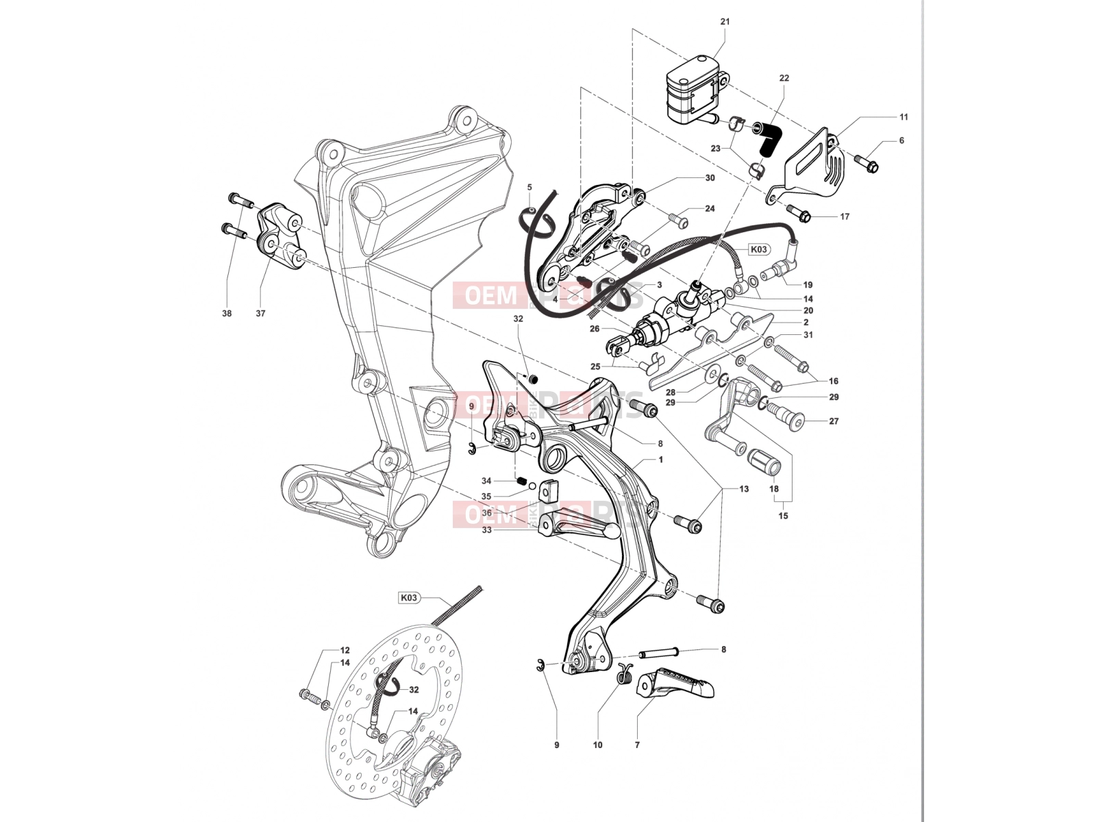 MV Agusta Brutale 800 <2016 Footrest Assembly Right