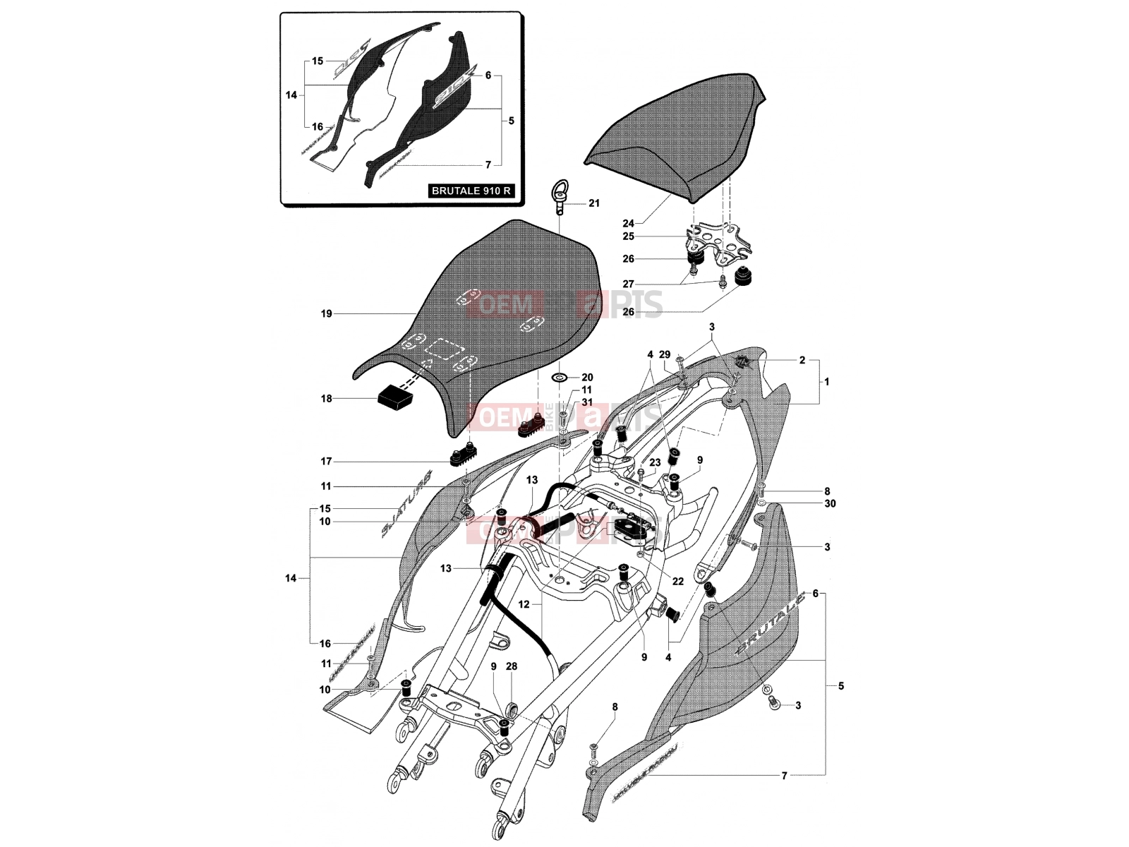 MV Agusta Brutale 910 S Rear Fairing Assembly