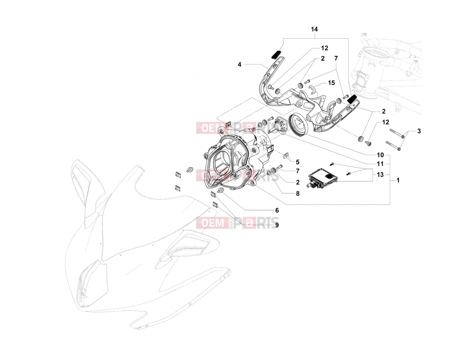 MV Agusta 2012 F4 R Headlight Components