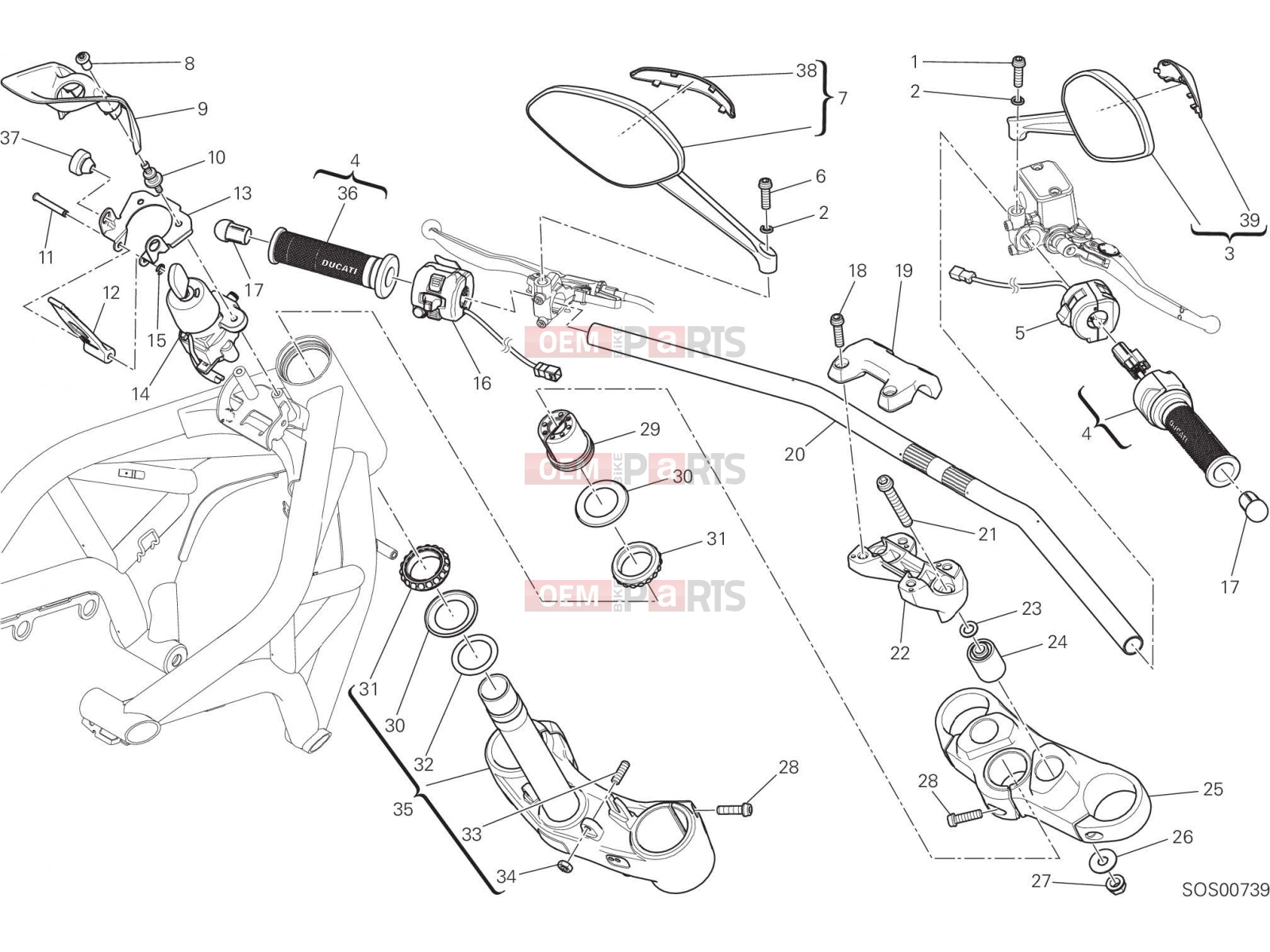 DUCATI 2016 Monster 821 HANDLEBAR AND CONTROLS [MOD:M 821]