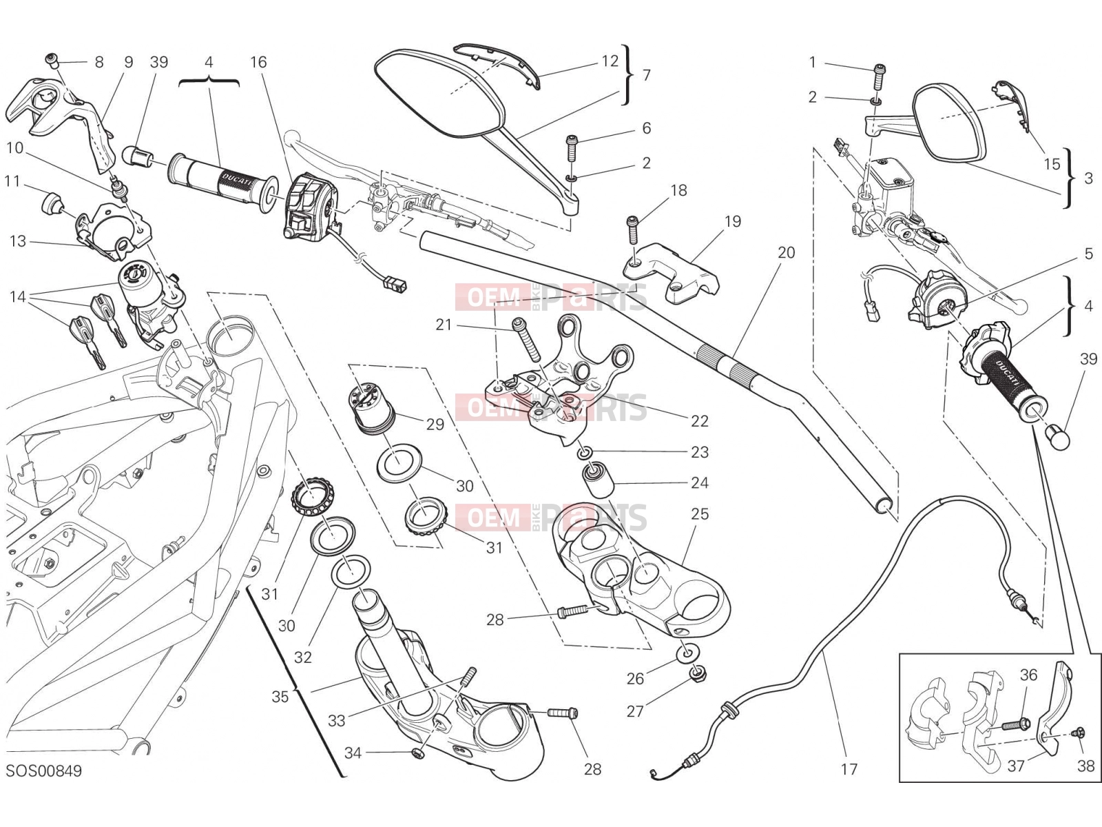 DUCATI 2017 Monster 797 HANDLEBAR AND CONTROLS [MOD:M 797]