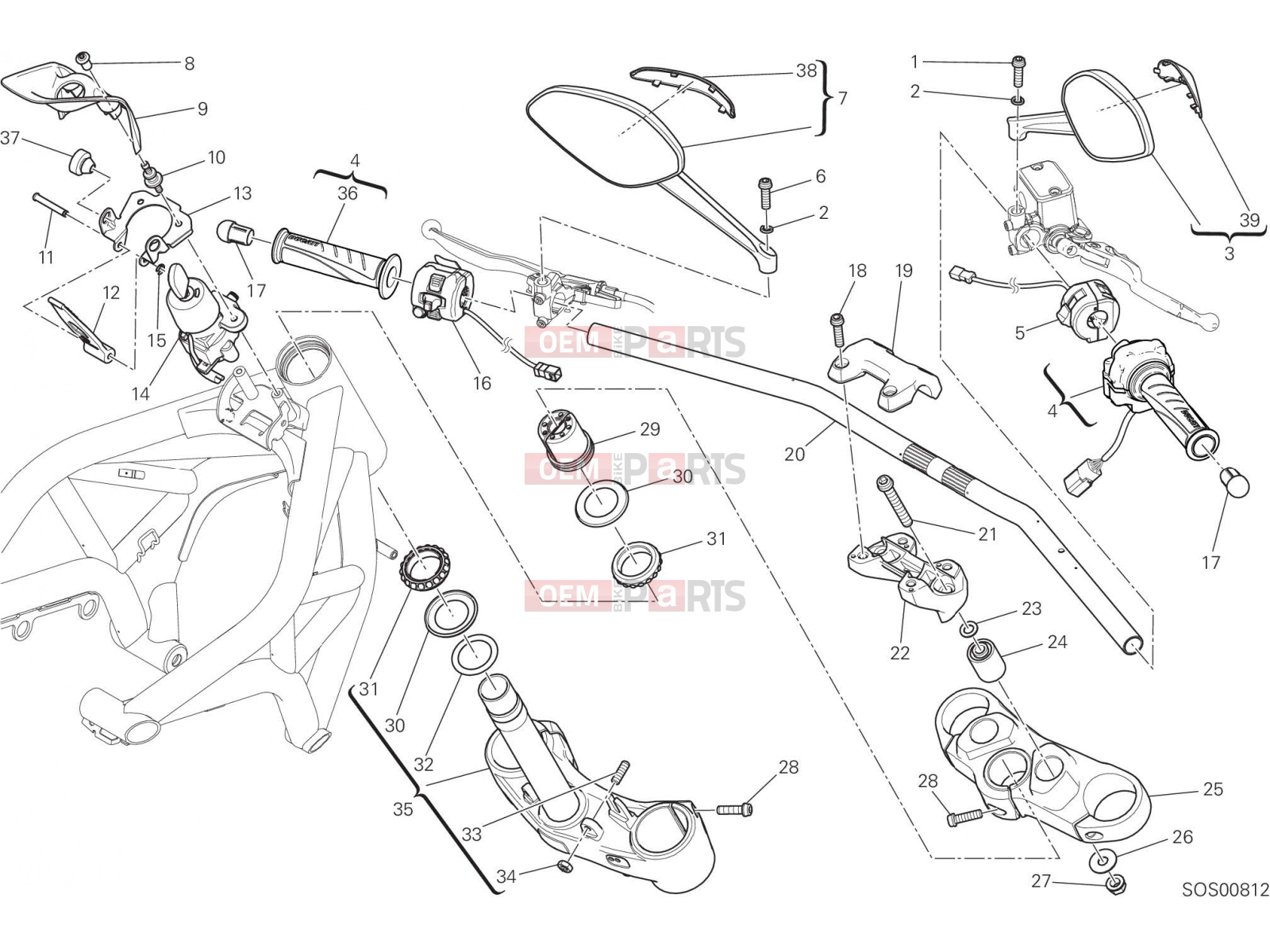 DUCATI 2017 Monster 821 HANDLEBAR AND CONTROLS [MOD:M 821]