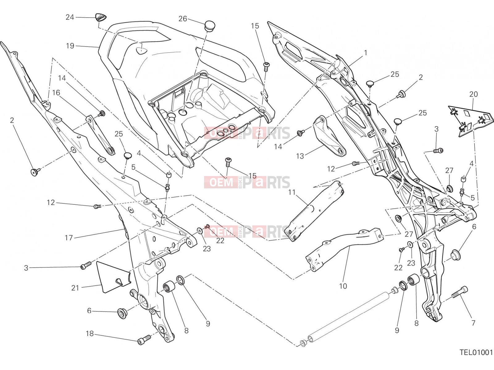 DUCATI 2017 Multistrada 1200 Pikes Peak REAR FRAME COMP. [MOD:MS1200PP]
