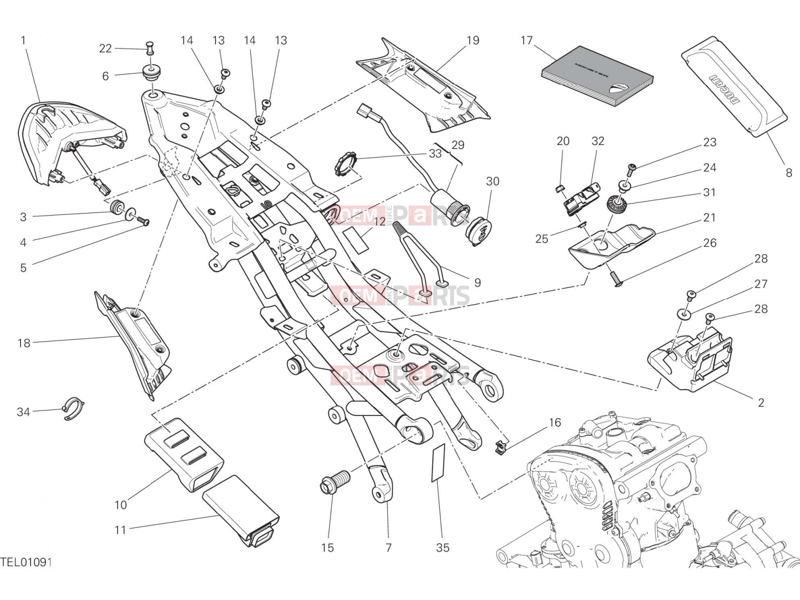 DUCATI 2018 Monster 1200 REAR FRAME COMP. [MOD:M 1200]