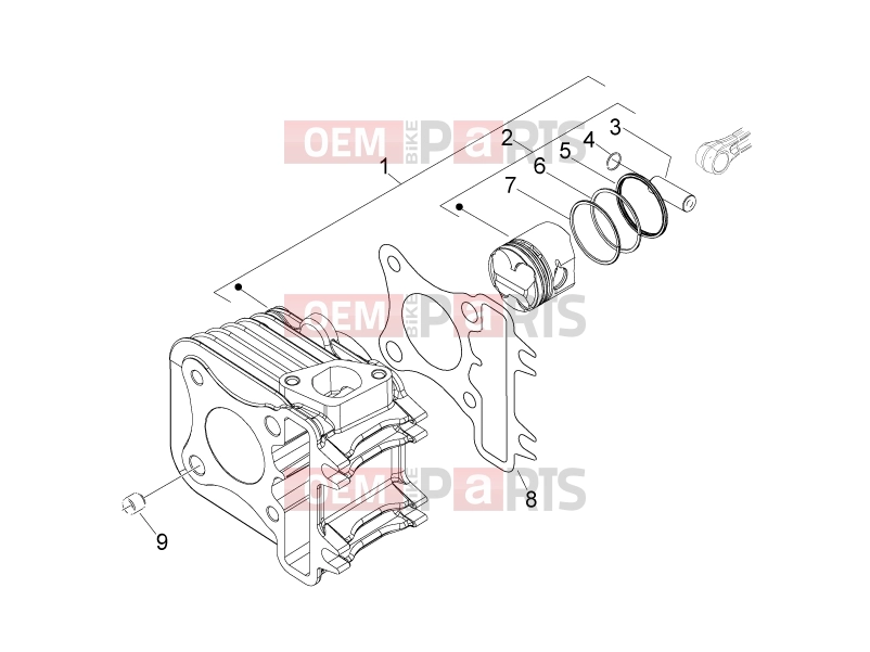 PIAGGIO Typhoon 50 4T 4V E2 (USA, CA) Engine » Cylinder-piston-wrist pin unit